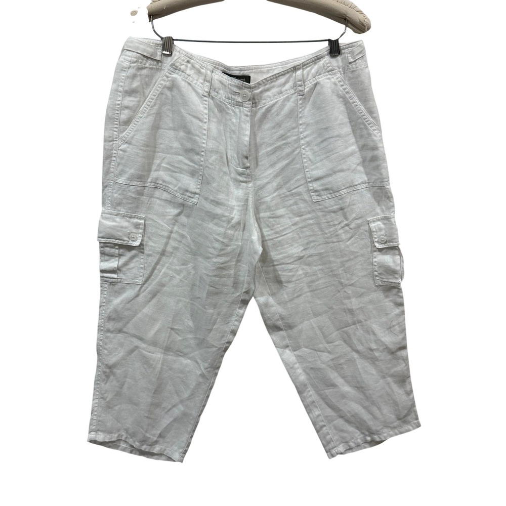 Tommy Bahama Womens White 100% Linen Cargo Crop Pants Size 10 Inseam 22.5